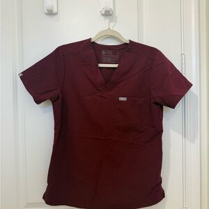 Figs Maroon V-Neck Medical Scrub Top